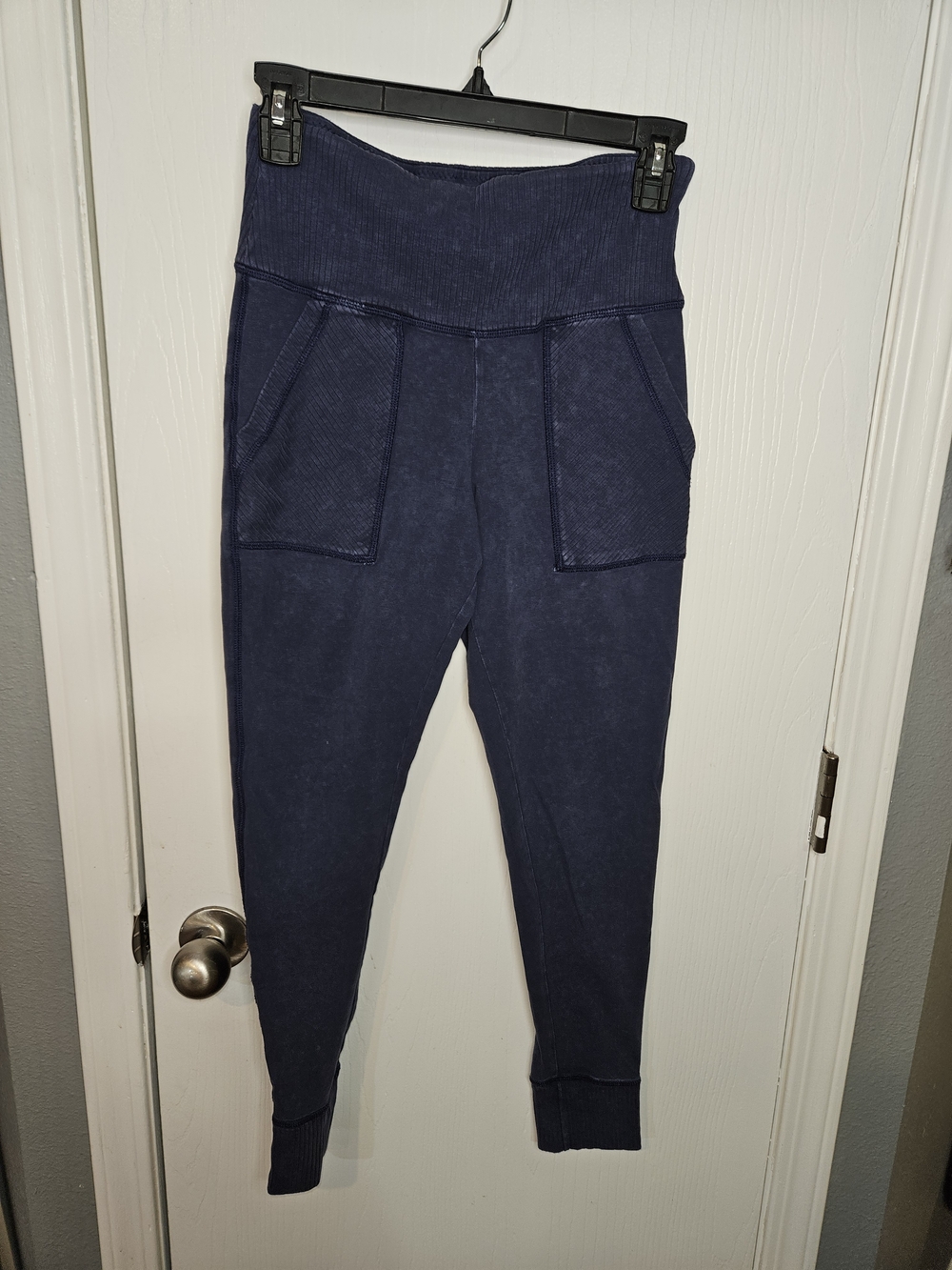aerie Navy High-Waist Ribbed Track Joggers